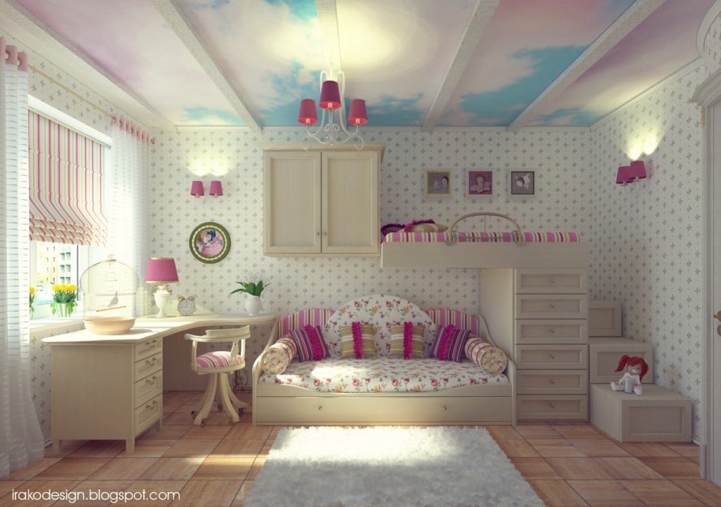 Girls Bedrooms Cloud Painted Ceiling Home Design Elements