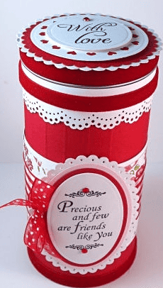 Homemade Valentine's Day decorated tin Homemade Valentine's Day Treat - decorated tin