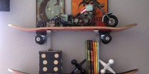 DIY kids room shelves made of skateboards