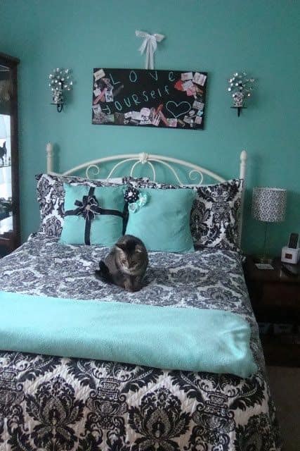 Here is a nice room with more black and white and accents of blue on ...