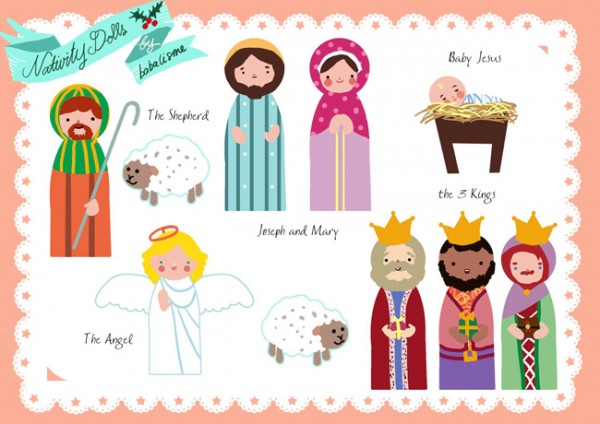 Free nativity paper doll printables featured on Design Dazzle