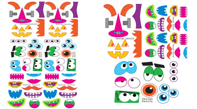 Free Halloween Monster Faces!  Fun to decorate soda bottles and give as a "Booed" gift or use the monster faces to decorate pumpkins! Design Dazzle #freeprintables #halloweenprintables #monsters