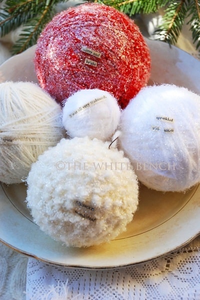 Glittery Yarn Ornaments featured on Design Dazzle