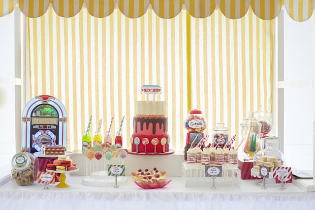 Retro Milk Bar. Amazing dessert table that make you want a glass of milk!