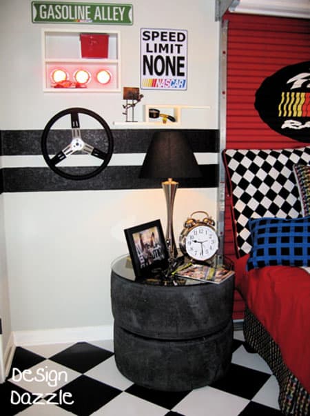 50 Ideas for Car Themed Rooms featured on Design Dazzle! Nascar at its finest!