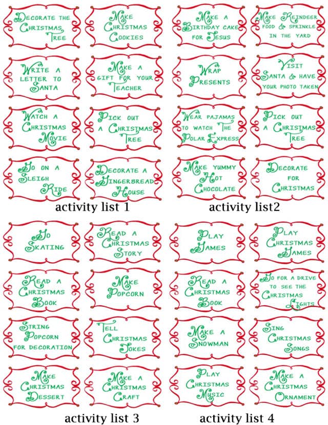 Advent Countdown Calendar including 100 Activites: FREE printables Advent Countdown Calendar including 100 activities - FREE Printables - Design Dazzle