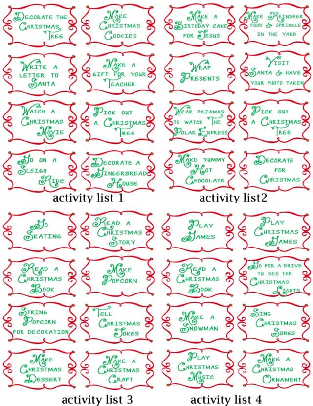 Advent Countdown Calendar including 100 activities - FREE Printables - Design Dazzle