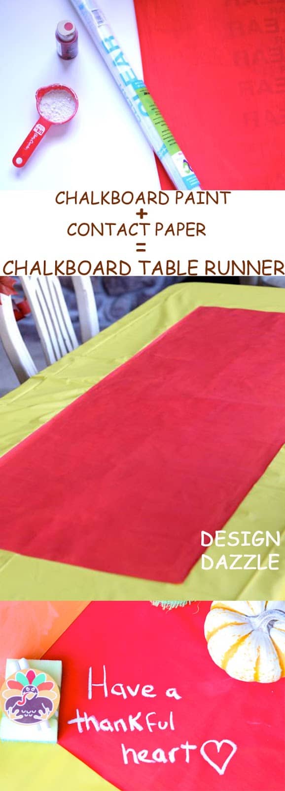 dollar store contact paper made into a colorful chalkboard table runner