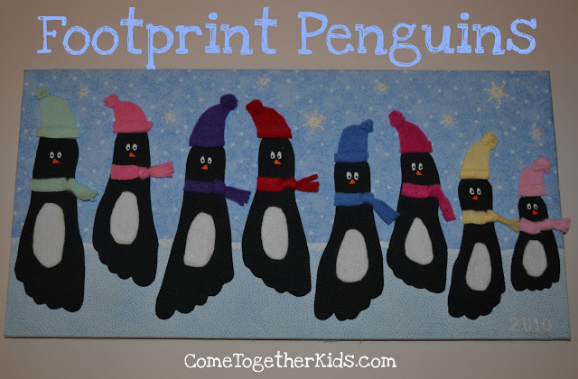 Keepsake Footprint Penguins of your family! A Perfect Family Craft featured on Design Dazzle.