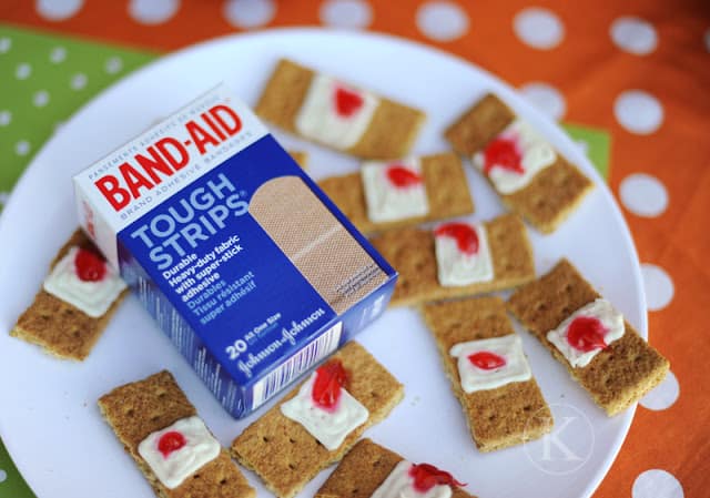 Halloween Edibles that are delicious and gross at the same time! Gram Cracker Band-aids! 