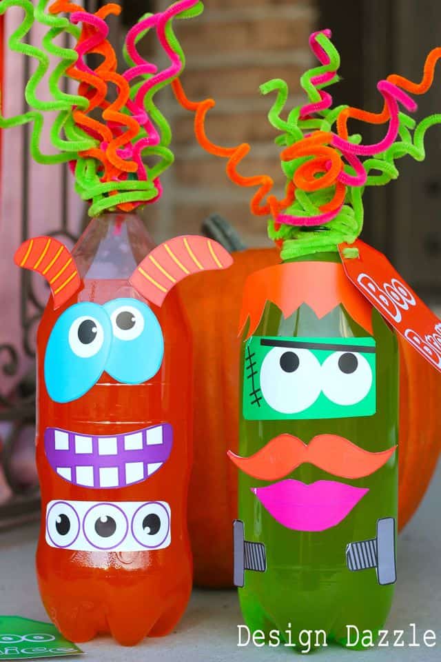 Free Halloween Printable: Mr. Sodahead. Fun to give as a "Booed" gift or use the monster faces to decorate pumpkins! Design Dazzle #freeprintables #halloweenprintables #monsters