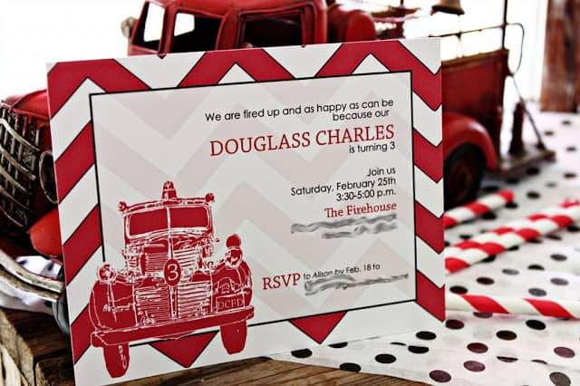 Vintage Firetruck Party by The English Pea! The red chevron invitations with the vintage firetruck go so great together! We love this party idea! Vintage Firetruck Party by The English Pea! The red chevron invitations with the vintage firetruck go so great together! We love this party idea!