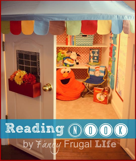 Stair Closet Turned Reading Nook designed by Lina from Fancy Frugal Life! A great place for kids to find their imagination!