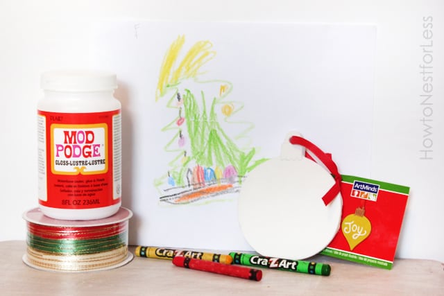 Supplies for creating custom artwork ornaments by your kids! Featured on Design Dazzle