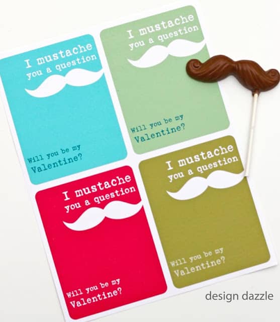 Free Valentine Printable. I "mustache" you a question. Will you be my Valentine? Design Dazzle