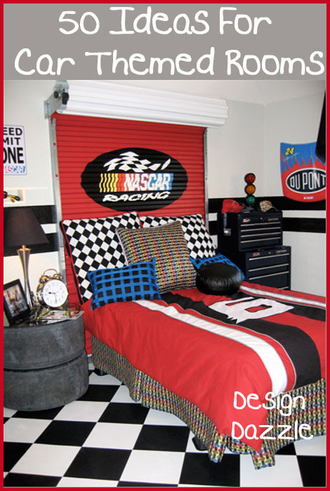 50 Ideas for Car Themed Rooms featured on Design Dazzle! Nascar at its finest!