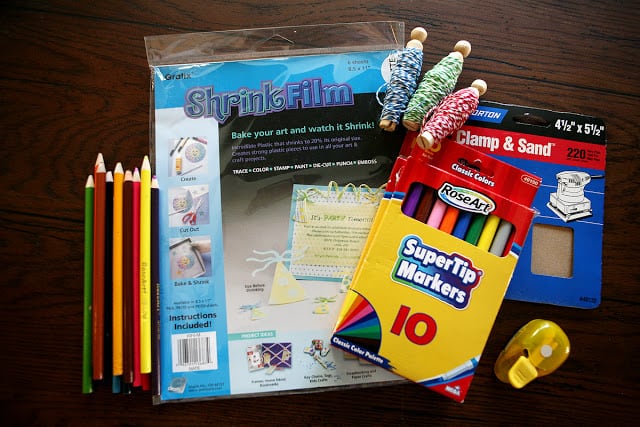 Supplies to make ornaments with Shrinky Dink featured on Design Dazzle