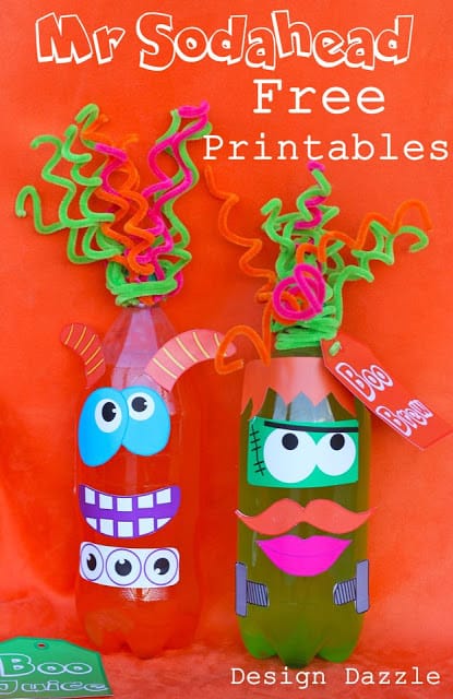Free Halloween Printable: Mr. Sodahead. Fun to give as a "Booed" gift or use the monster faces to decorate pumpkins! Design Dazzle #freeprintables #halloweenprintables #monsters Free Halloween Printable: Mr. Sodahead. Fun to give as a "Booed" gift or use the monster faces to decorate pumpkins! Design Dazzle #freeprintables #halloweenprintables #monsters