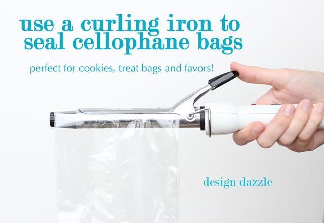 Use a curling iron to heat seal cellophane bags (not plastic bags). This is perfect way to make party favors for cookies, etc. - Design Dazzle