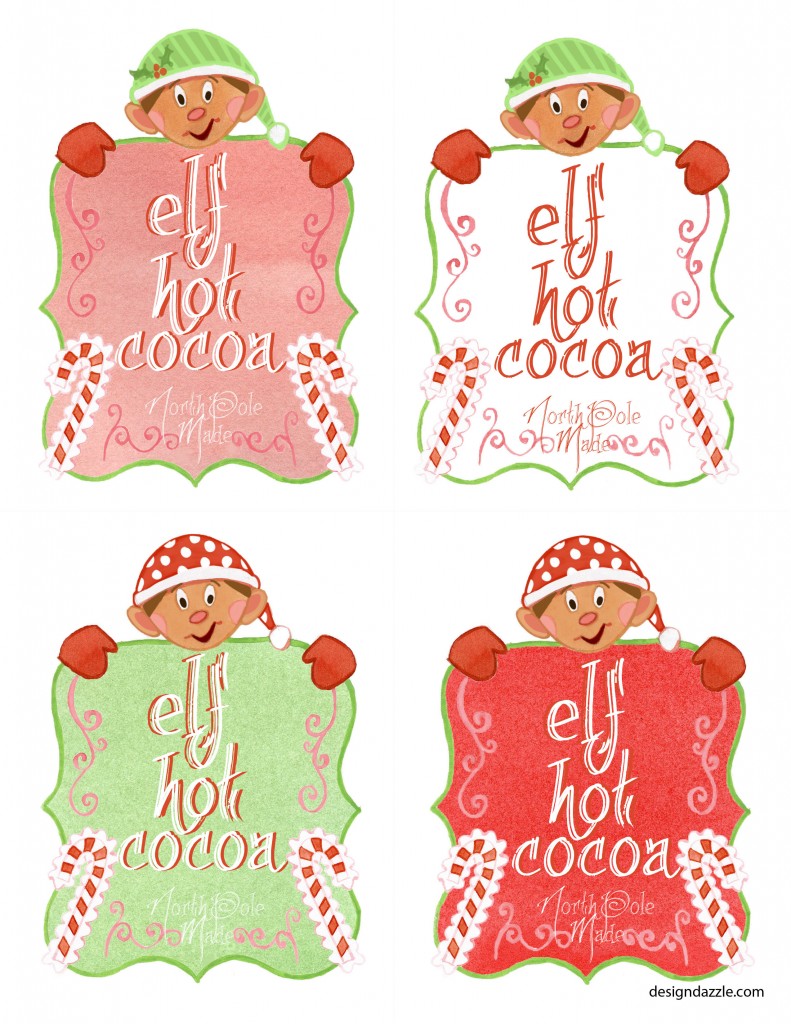 Free elf hot cocoa printables -  give cute little gifts with elf printables - Design Dazzle