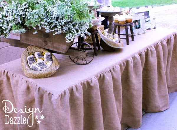 Burlap tablecloth for a western themed rehearsal dinner