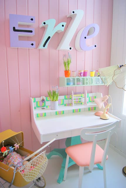 DIY Kids Room Art Homework Desk Ideas with Storage Solutions