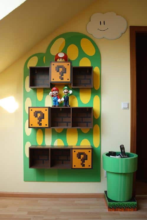 DIY kids room shelving Super Mario inspired