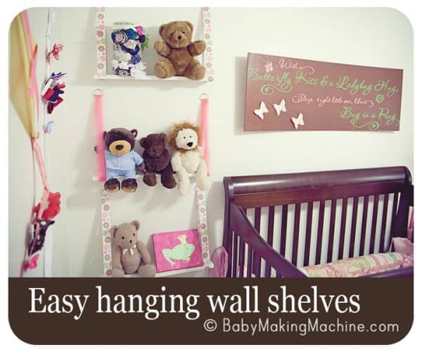 DIY kids room shelving made with ribbon