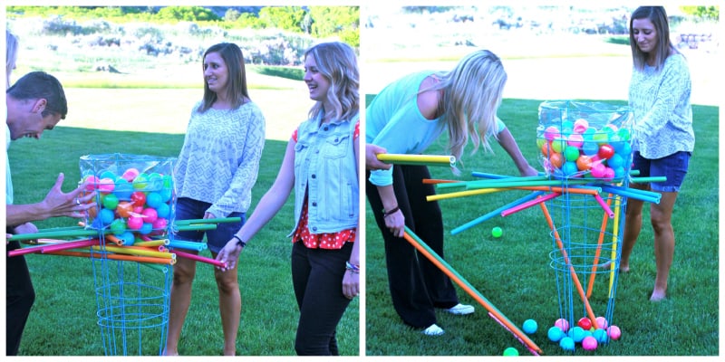 Playing the giant oudoor kerplunk game - Design Dazzle