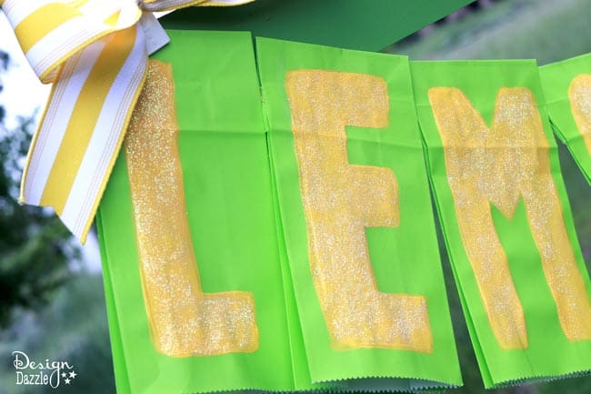 Lemonade Stand Banner made with green paper bags! So cute and easy - no cutting! Design Dazzle