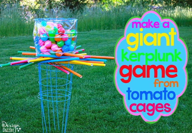 Make a giant outdoor kerplunk game from tomato cages - Design Dazzle!