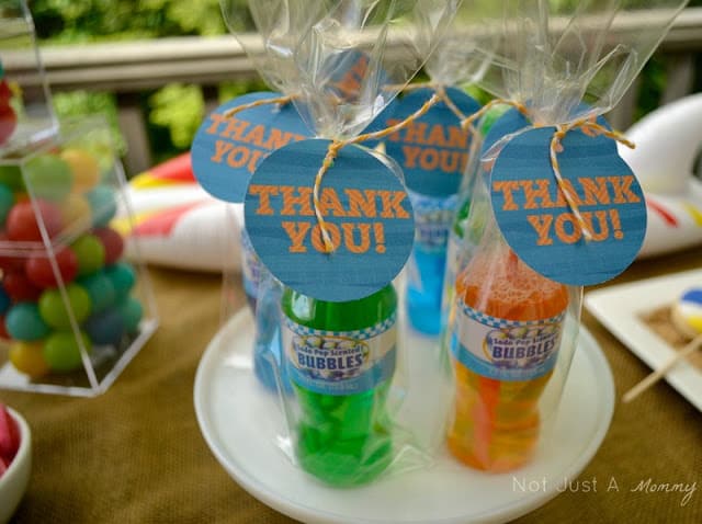 A Day At The Beach playdate party table bubble favors
