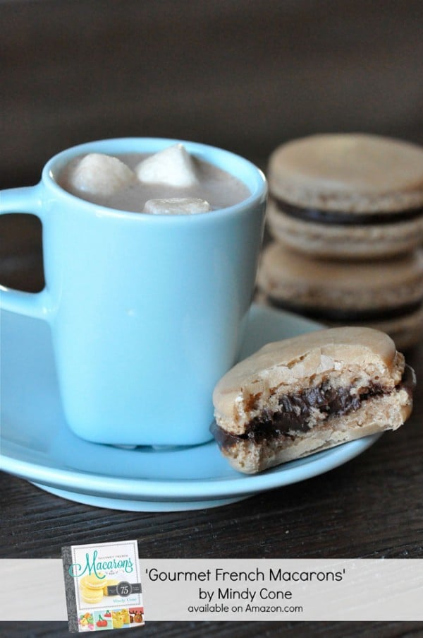 chocolate macarons with hot chocolate