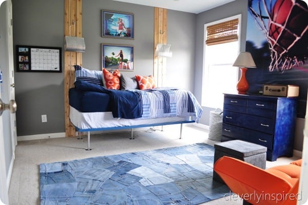 gray blue and orange teen boys room