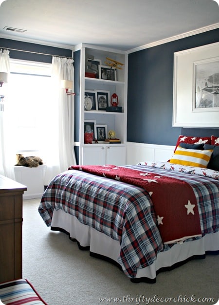 navy and white boys room