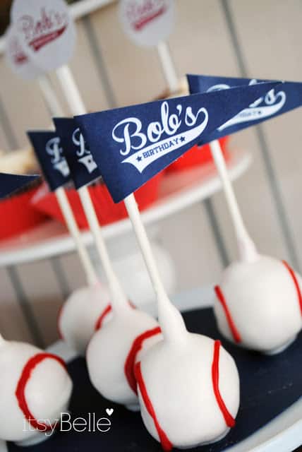 baseball party cake pops