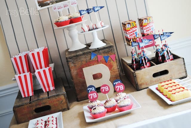 vintage baseball party sweets table