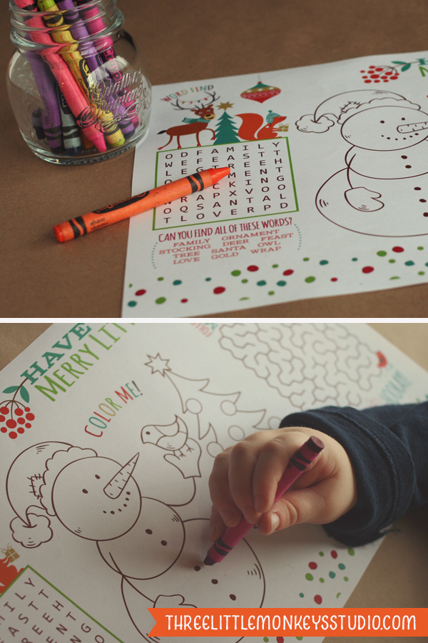 Christmas Activity Placemat by Three Little Monkeys Studio