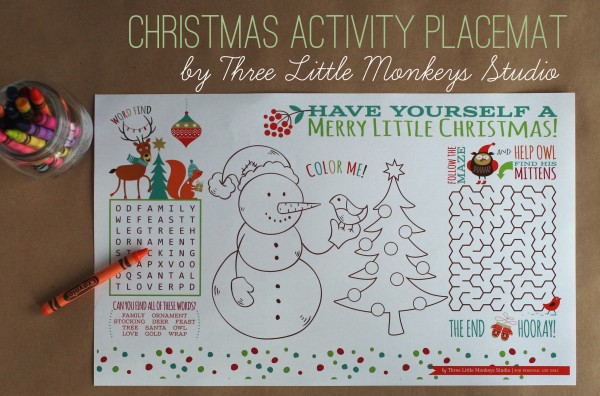 Christmas Activity Placemat by Three Little Monkeys Studio