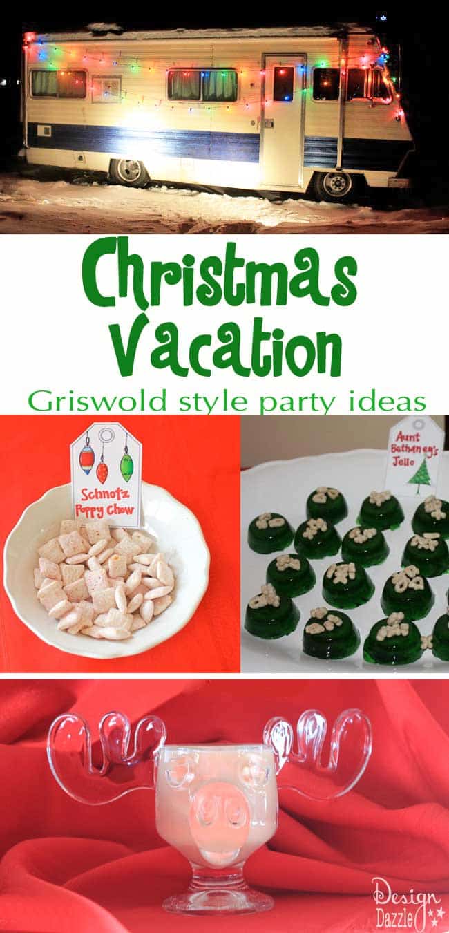 Looking to have a Christmas Vacation party - Griswold style? This party was a blast. Easy and fun ideas to have an awesome movie-themed Christmas Party - Design Dazzle #griswold #christmasvacation #christmasvacationparty