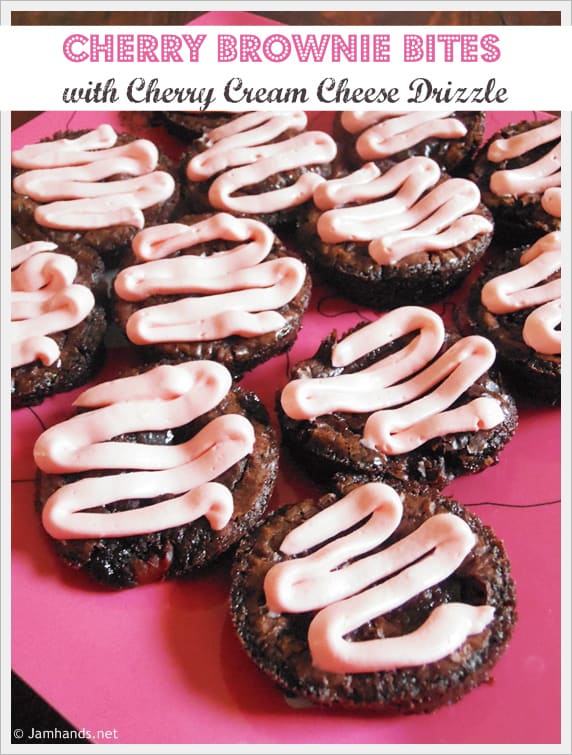 Chocolate Cherry Brownie Bites with Cherry Cream Cheese Frosting