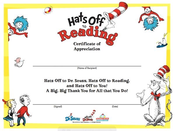 Dr Seuss Reading Certificate