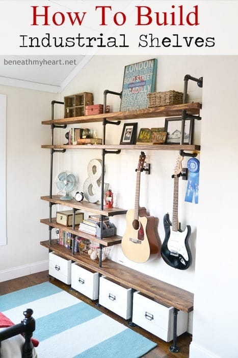 Amazing Industrial Shelves for a boys room! Fabulous DIY Project!