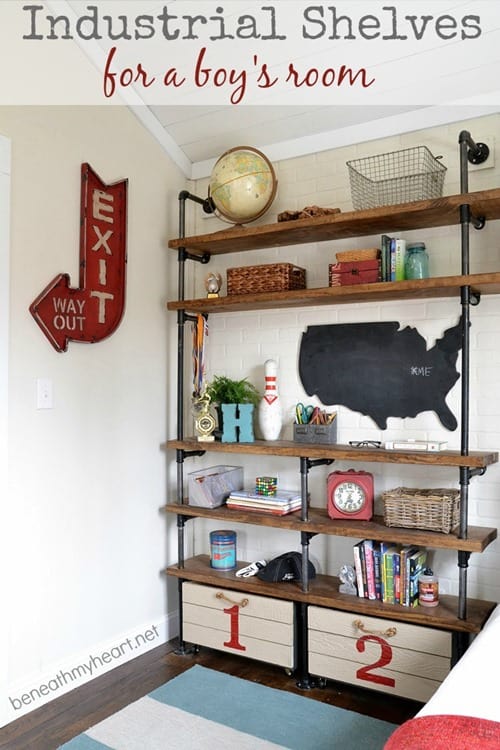 Amazing Industrial Shelves for a boys room! Fabulous DIY Project!