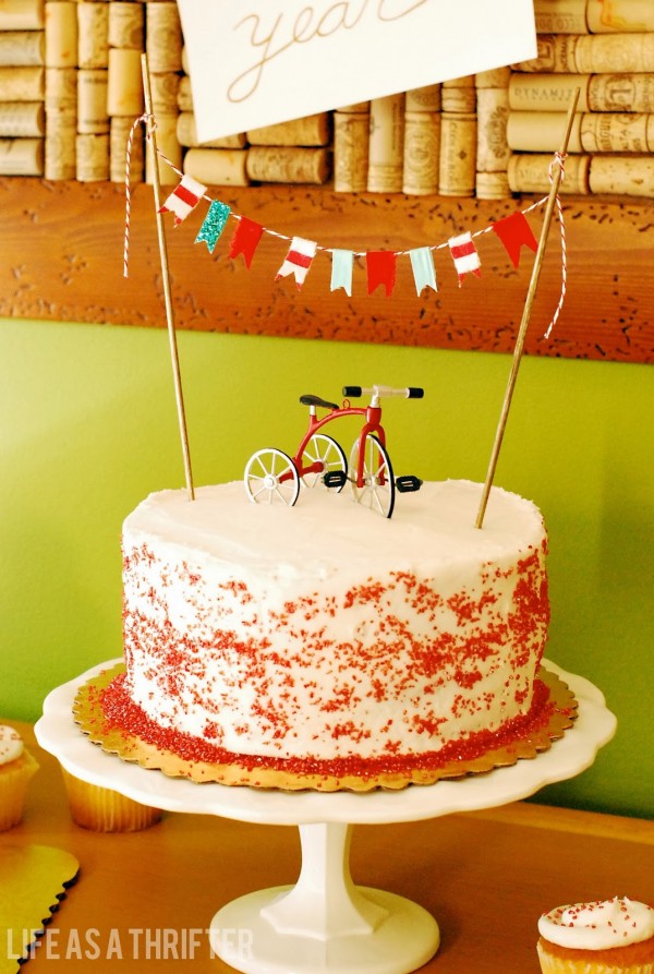Red Tricycle themed 1st birthday party cake