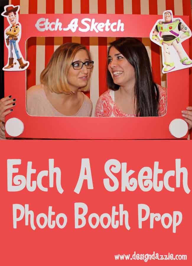 Etch a Sketch Toy Story Photo Booth Prop with free Toy Story printables - Design Dazzle #ToyStoryParty #EtchaSketch #photoboothprop