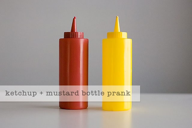 April Fool's Day prank with ketchup and mustard bottles