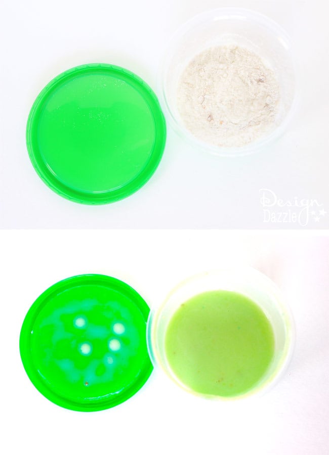 Magic Leprechaun Dust left by the Leprechaun's - it's a magic pudding that is white until milk is added and then turns green - Design Dazzle