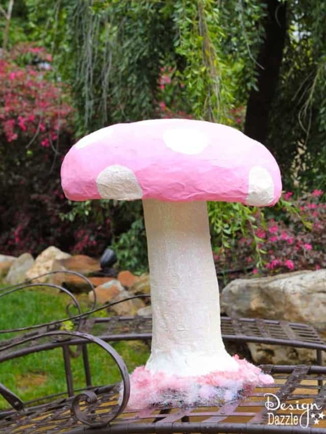 Make a giant mushroom using an aluminum paper and newspaper Design Dazzle #AliceinWonderland #partyprops