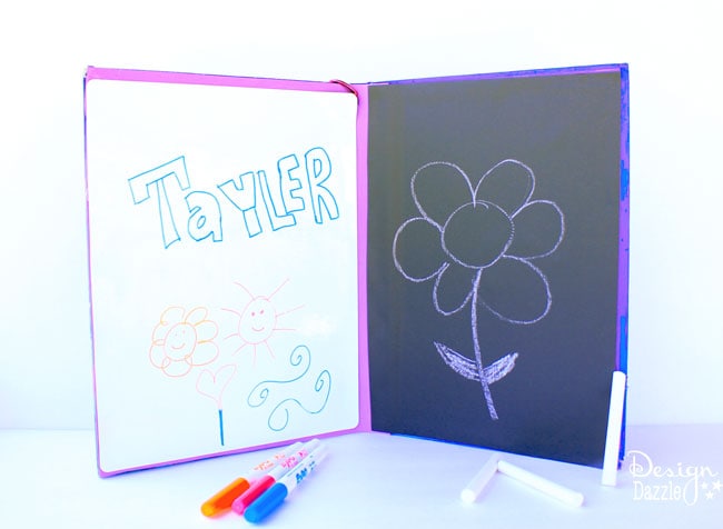 Repurpose a book into a whiteboard and chalkboard activity book - Design Dazzle